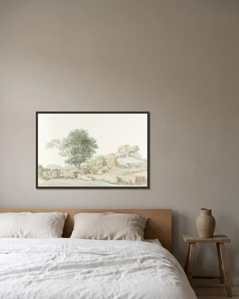 Ruin av Zeustemplet i antikens Agrigento av Abraham-Louis-Rodolphe Ducros inramad på en vägg