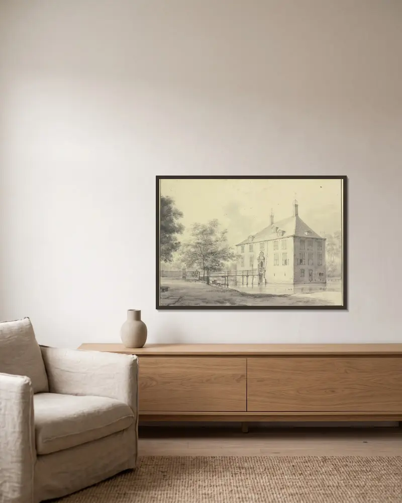 Schloss Poelenburg bei Heemskerk von Roelant Roghman gerahmt an einer Wand