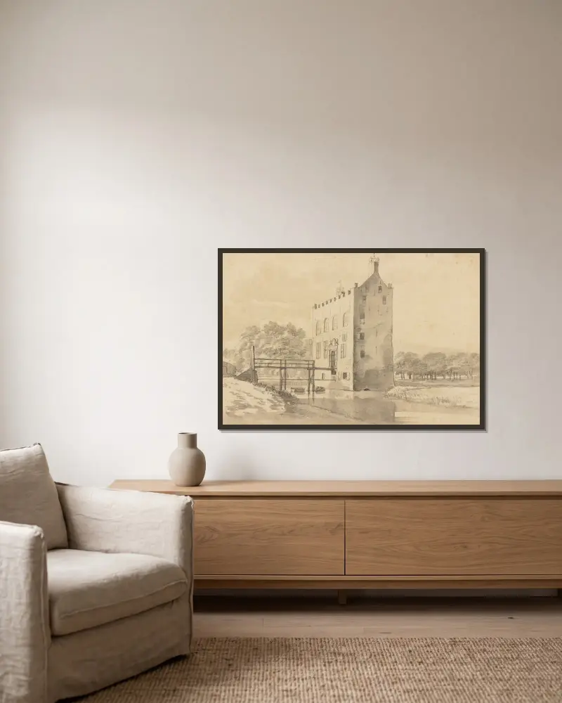 Das Schloss Giessenburg bei Gorinchem von Roelant Roghman gerahmt an einer Wand