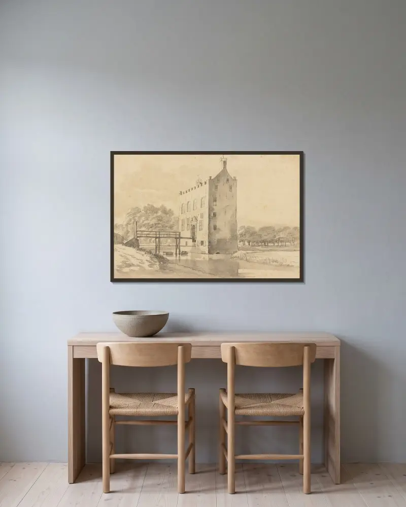 Das Schloss Giessenburg bei Gorinchem von Roelant Roghman gerahmt an einer Wand