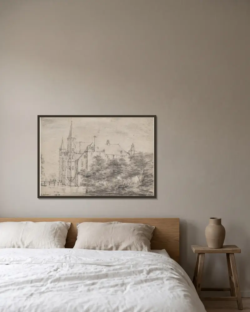 Schloss Zuylen bei Utrecht von Roelant Roghman gerahmt an einer Wand