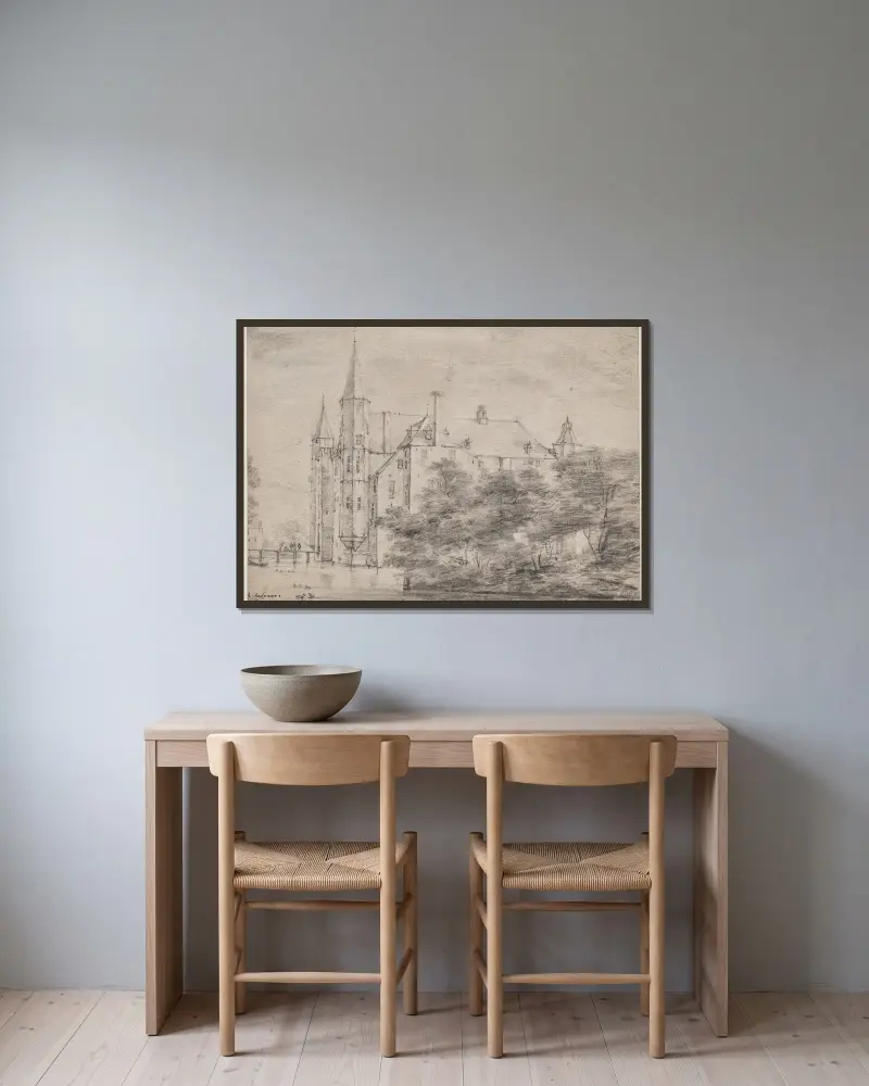 Schloss Zuylen bei Utrecht von Roelant Roghman gerahmt an einer Wand
