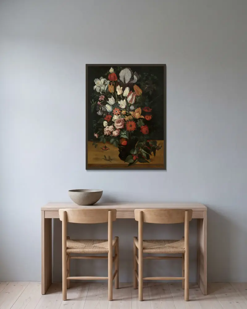 Blumenstück von Roelant Savery gerahmt an einer Wand