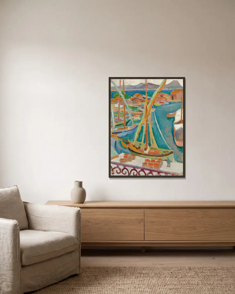 Der Kai, Saint-Tropez von Roger Fry gerahmt an einer Wand