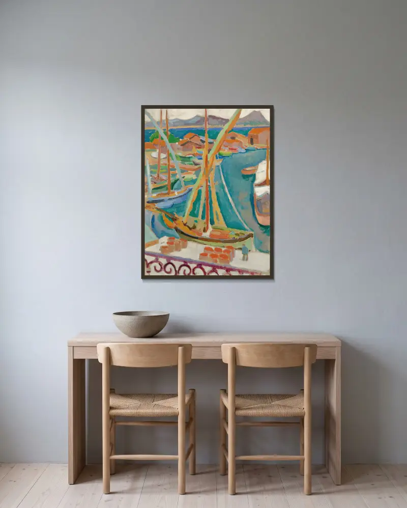 Der Kai, Saint-Tropez von Roger Fry gerahmt an einer Wand