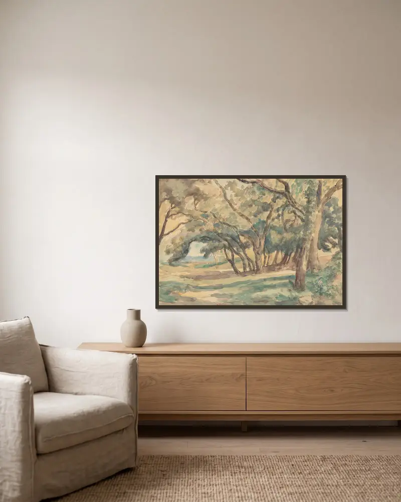 Waldlichtung bei Saint-Tropez von Roger Fry gerahmt an einer Wand