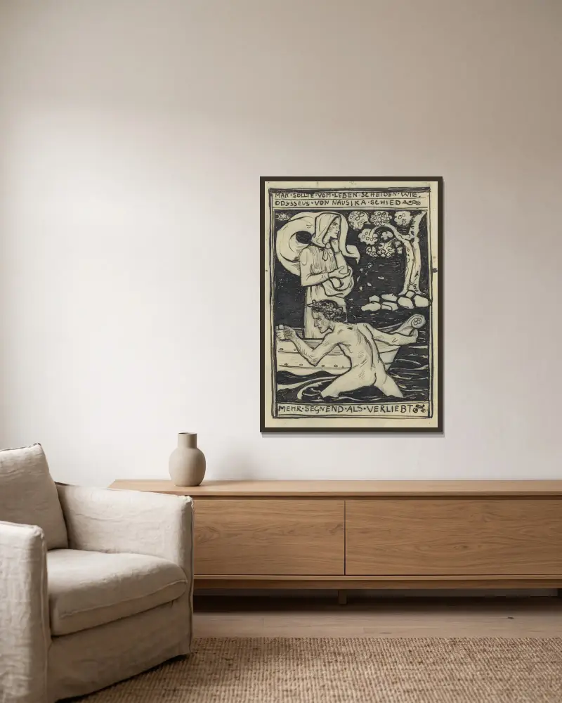 Der Abschied des Odysseus von Nausikaa von Richard Nicolaüs Roland Holst gerahmt an einer Wand
