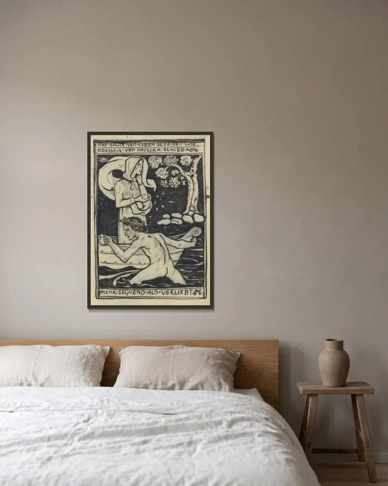 Der Abschied des Odysseus von Nausikaa von Richard Nicolaüs Roland Holst gerahmt an einer Wand