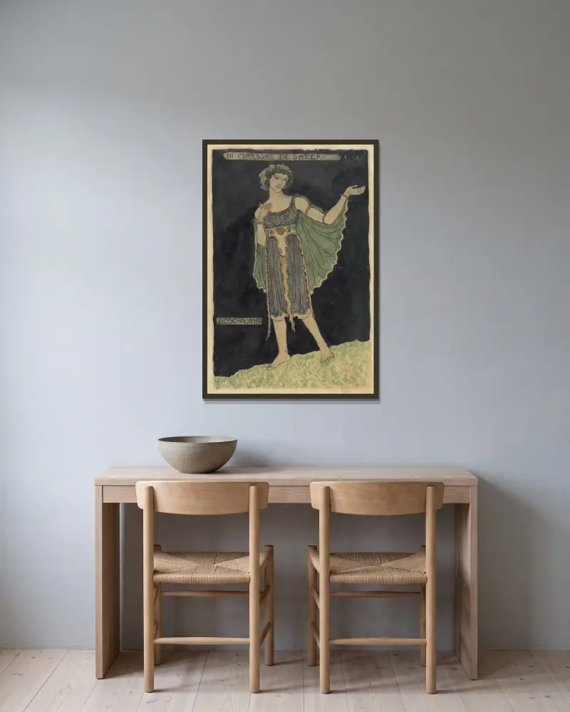 Projekt kostiumu leśnej nimfy, Richard Nicolaüs Roland Holst w ramie na ścianie