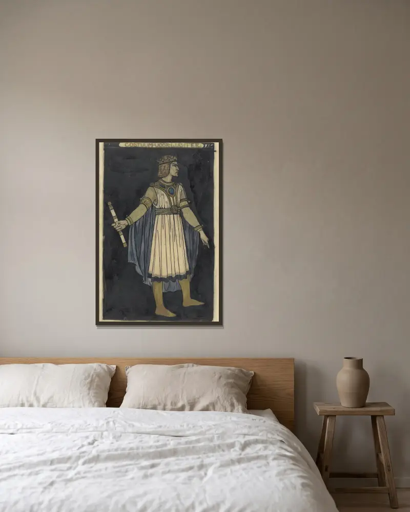 Entwurf für ein Kostüm für Lucifer von Richard Nicolaüs Roland Holst gerahmt an einer Wand