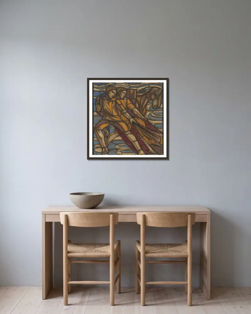 Förslag till fönster i den nederländska paviljongen på utställningen Arts Décoratifs i Paris, 1925, 1925 – nr 3 av Richard Nicolaüs Roland Holst inramad på en vägg