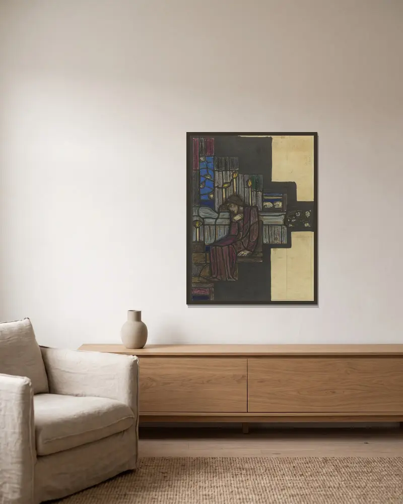 Entwurf für ein Fenster im niederländischen Pavillon auf der Ausstellung Arts Décoratifs in Paris, 1925, 1925 – Nr. 1 von Richard Nicolaüs Roland Holst gerahmt an einer Wand
