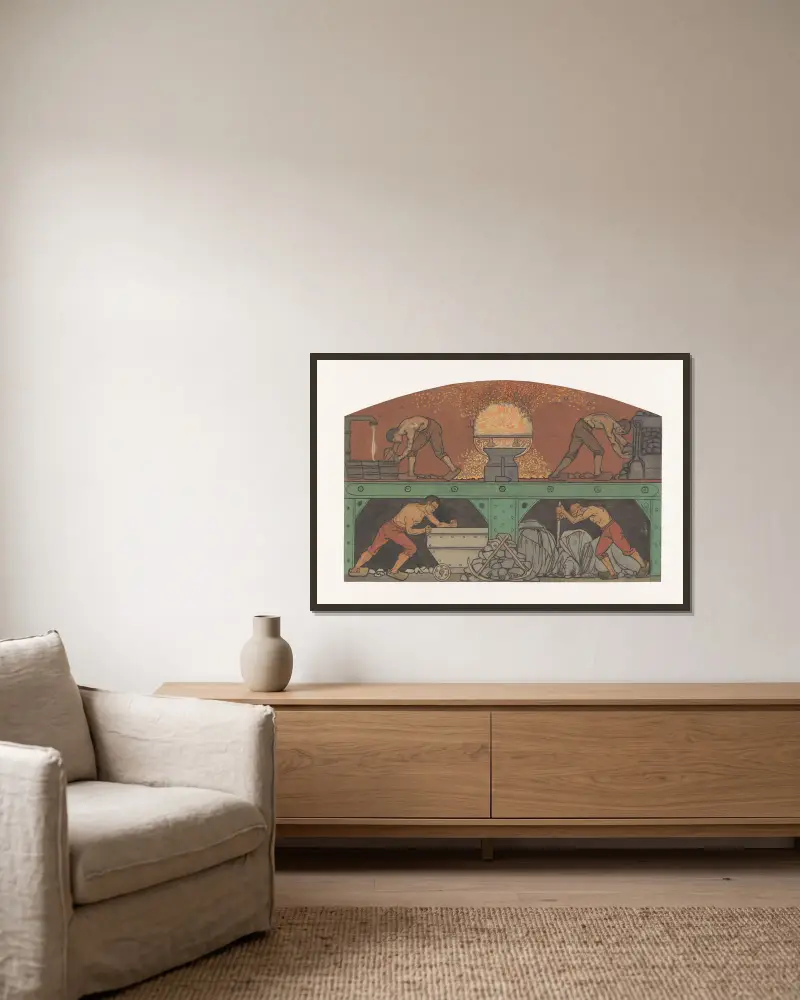 Entwurf für ein Wandgemälde in der Börse von Berlage; Die Industrie von Richard Nicolaüs Roland Holst gerahmt an einer Wand