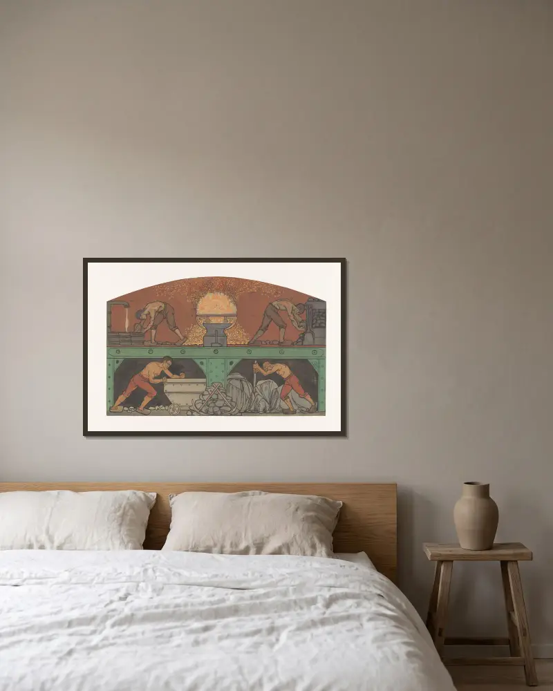 Entwurf für ein Wandgemälde in der Börse von Berlage; Die Industrie von Richard Nicolaüs Roland Holst gerahmt an einer Wand