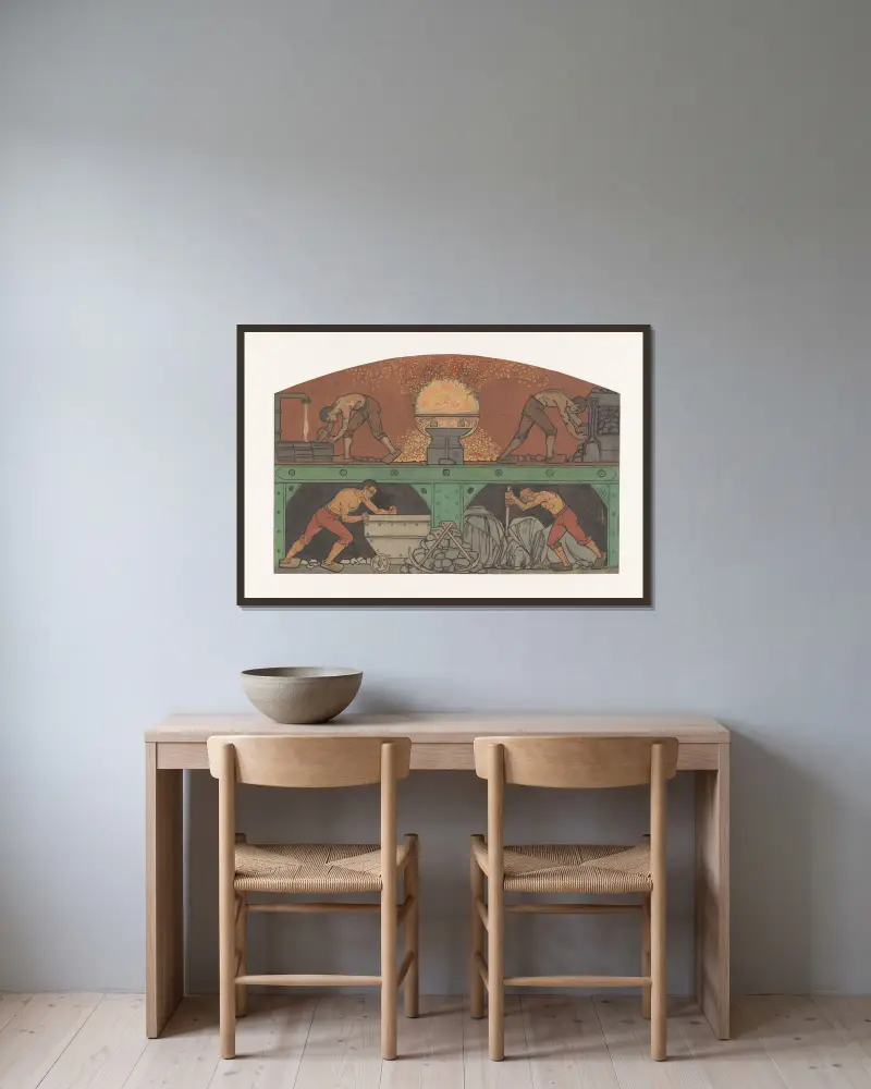 Entwurf für ein Wandgemälde in der Börse von Berlage; Die Industrie von Richard Nicolaüs Roland Holst gerahmt an einer Wand
