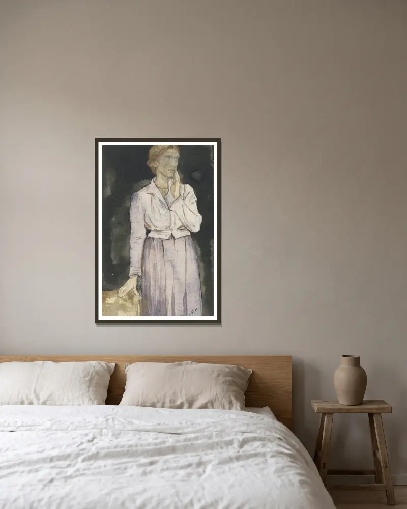 Stehende Frau von Richard Nicolaüs Roland Holst gerahmt an einer Wand