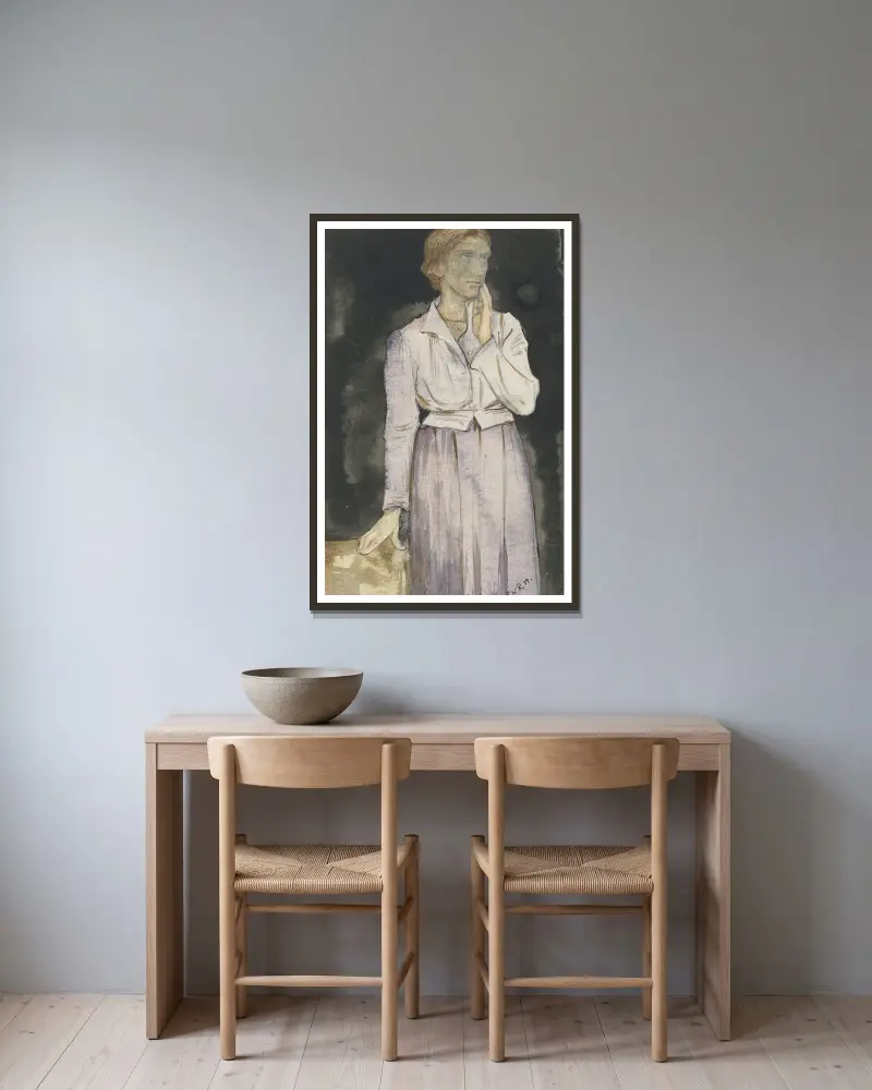 Stehende Frau von Richard Nicolaüs Roland Holst gerahmt an einer Wand