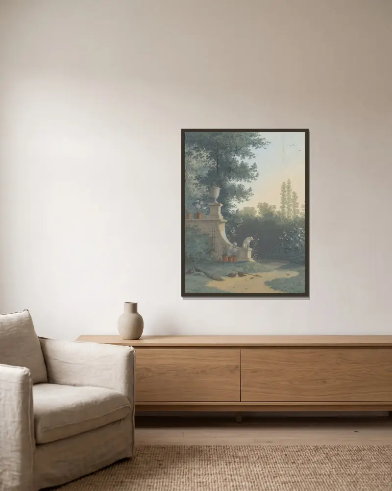 Blomsterhandeln A.C. och H. van Eedens trädgård, Wagenweg av Henriëtte Ronner-Knip inramad på en vägg