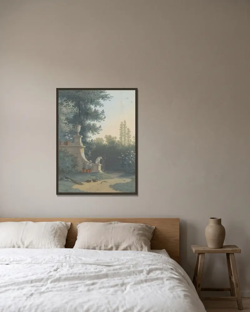 Blomsterhandeln A.C. och H. van Eedens trädgård, Wagenweg av Henriëtte Ronner-Knip inramad på en vägg