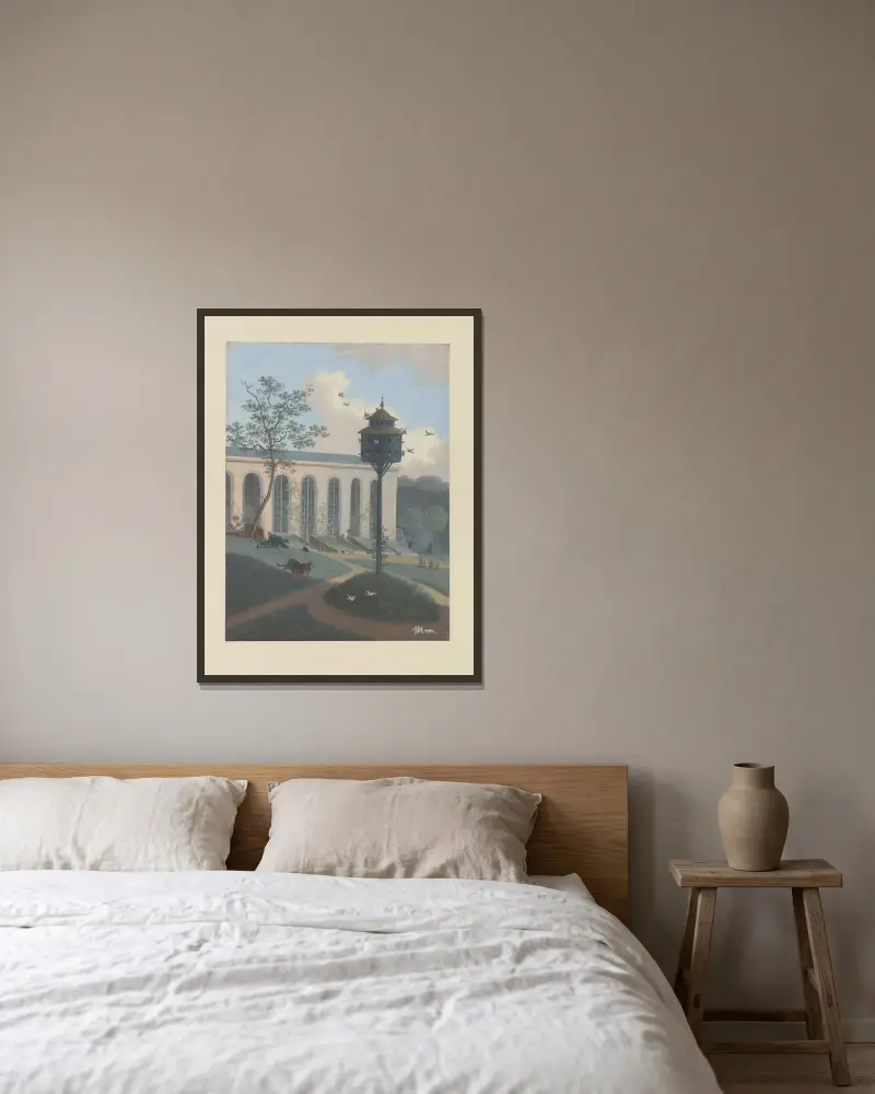 Szklarnia i gołębnik w szkółce ogrodniczej A.C. i H. van Eedenów, Henriëtte Ronner-Knip w ramie na ścianie
