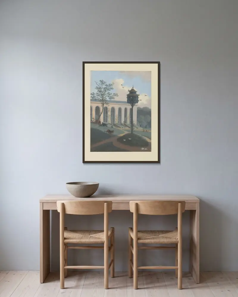 Szklarnia i gołębnik w szkółce ogrodniczej A.C. i H. van Eedenów, Henriëtte Ronner-Knip w ramie na ścianie
