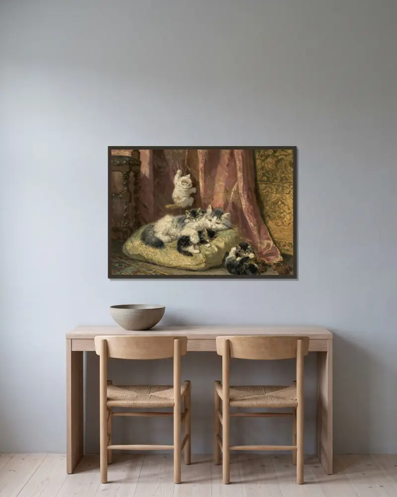 Kittens at Play – nr 2 av Henriëtte Ronner-Knip inramad på en vägg