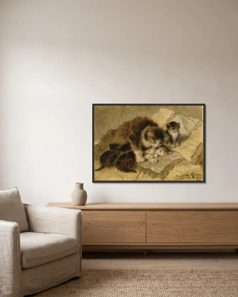 Mother’s Pride, 1901 av Henriëtte Ronner-Knip inramad på en vägg