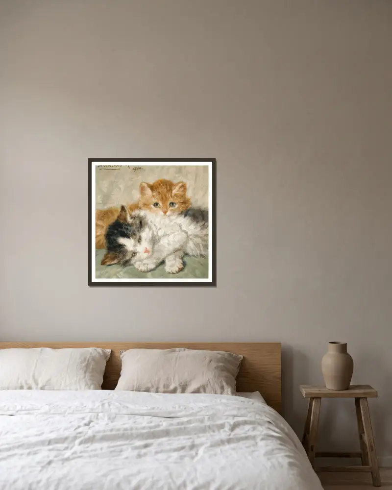 Sleepy Kittens av Henriëtte Ronner-Knip inramad på en vägg