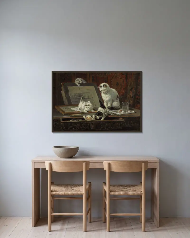 The Kitten’s Art Lesson av Henriëtte Ronner-Knip inramad på en vägg