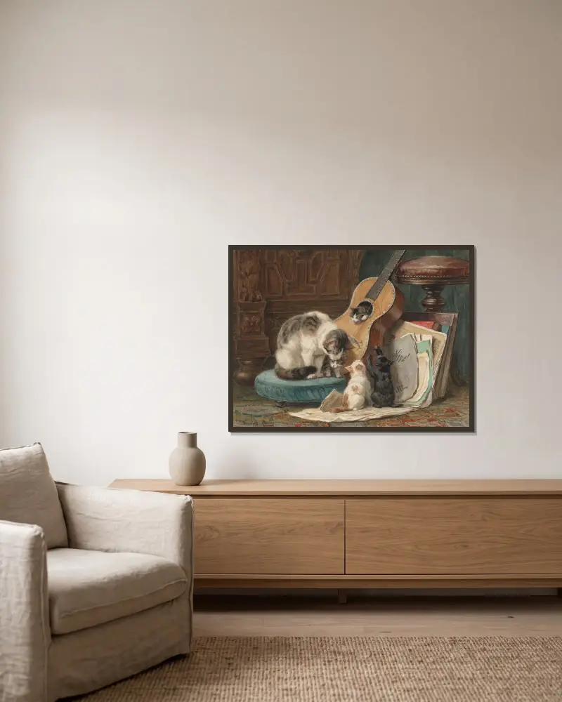 Die Musikanten von Henriëtte Ronner-Knip gerahmt an einer Wand
