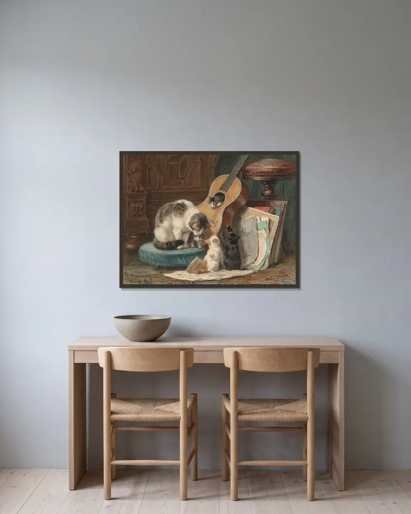 Die Musikanten von Henriëtte Ronner-Knip gerahmt an einer Wand