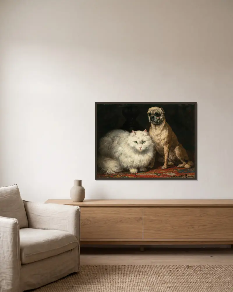 Two friends av Henriëtte Ronner-Knip inramad på en vägg