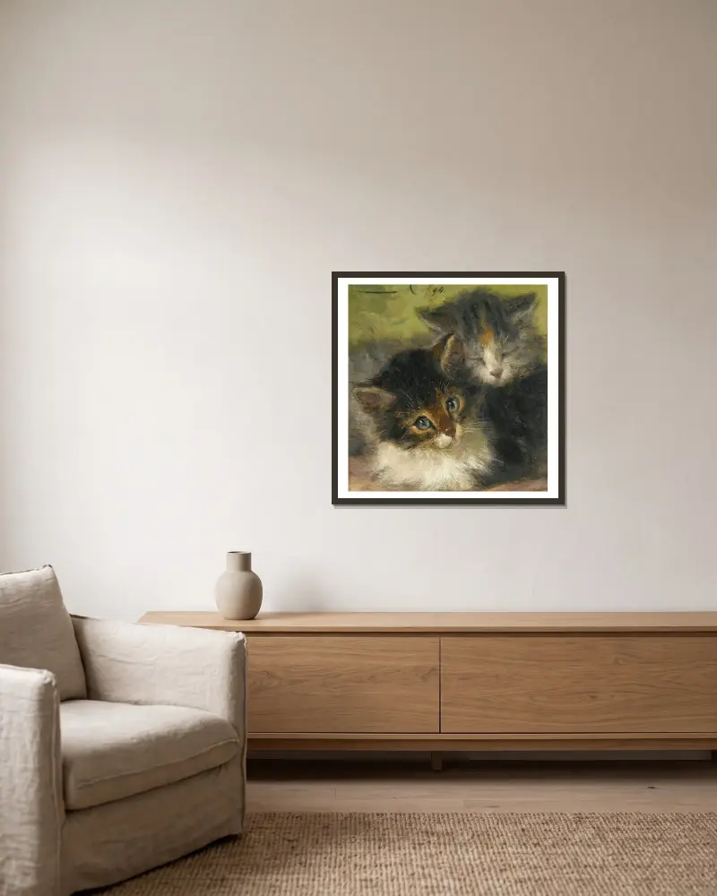 Two Kittens, 1894 av Henriëtte Ronner-Knip inramad på en vägg