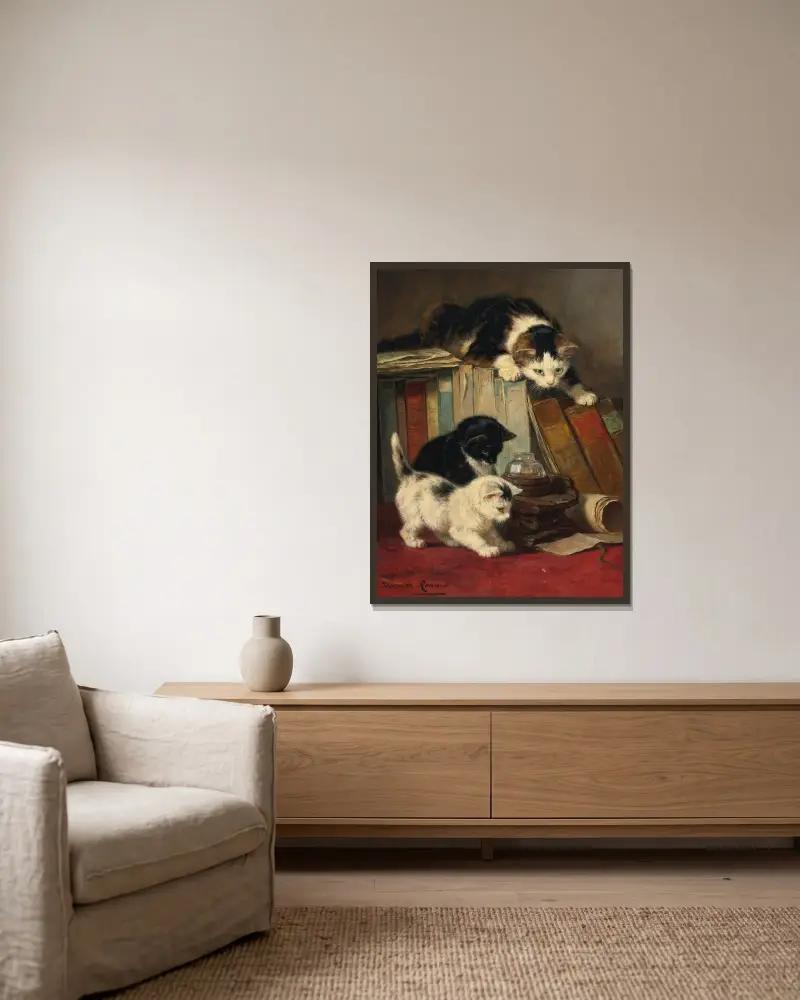 Das Beobachten der Beute von Henriëtte Ronner-Knip gerahmt an einer Wand