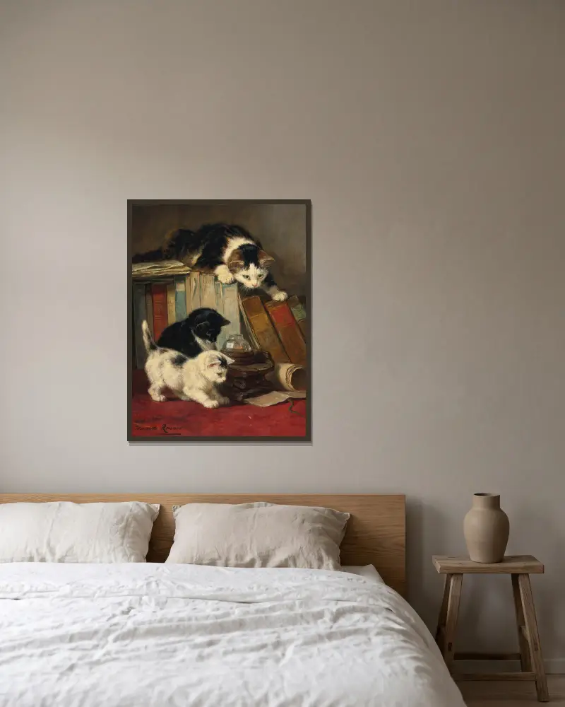 Das Beobachten der Beute von Henriëtte Ronner-Knip gerahmt an einer Wand