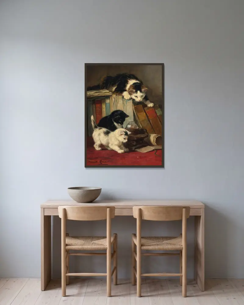 Das Beobachten der Beute von Henriëtte Ronner-Knip gerahmt an einer Wand