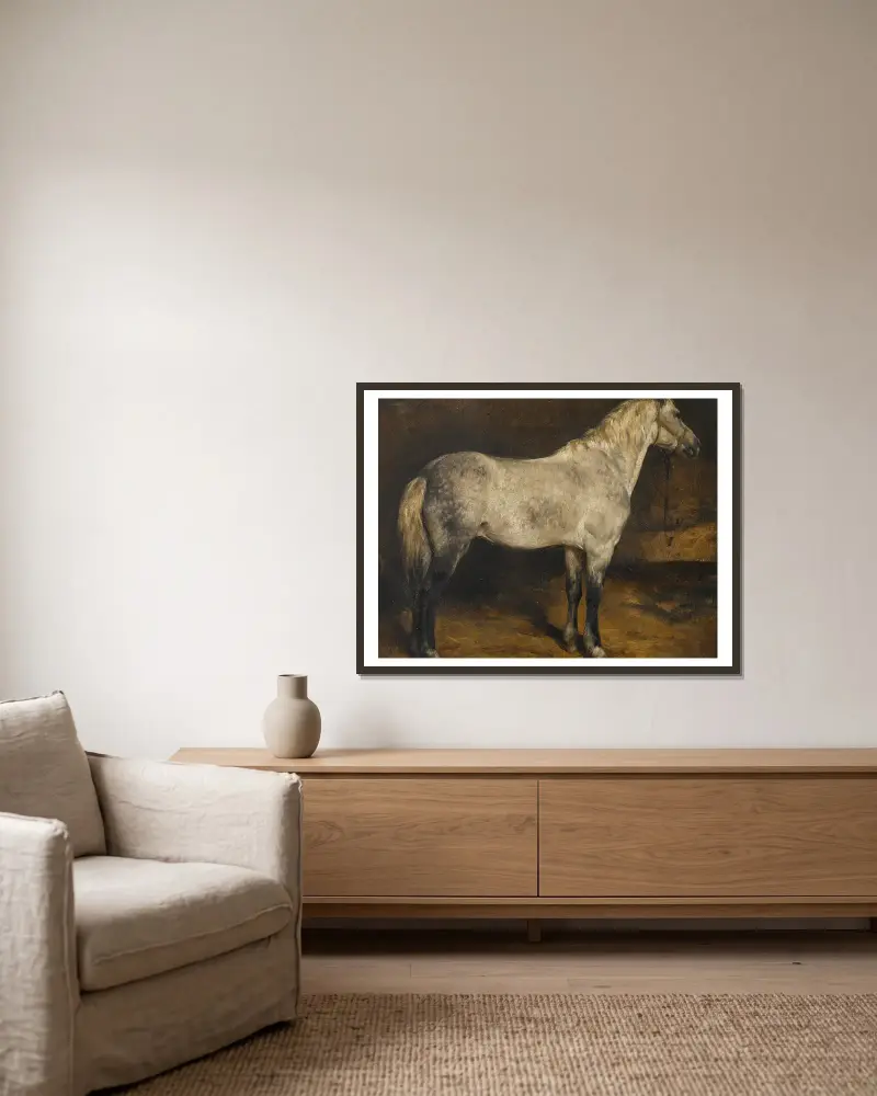 A dapple grey horse av Rosa Bonheur inramad på en vägg