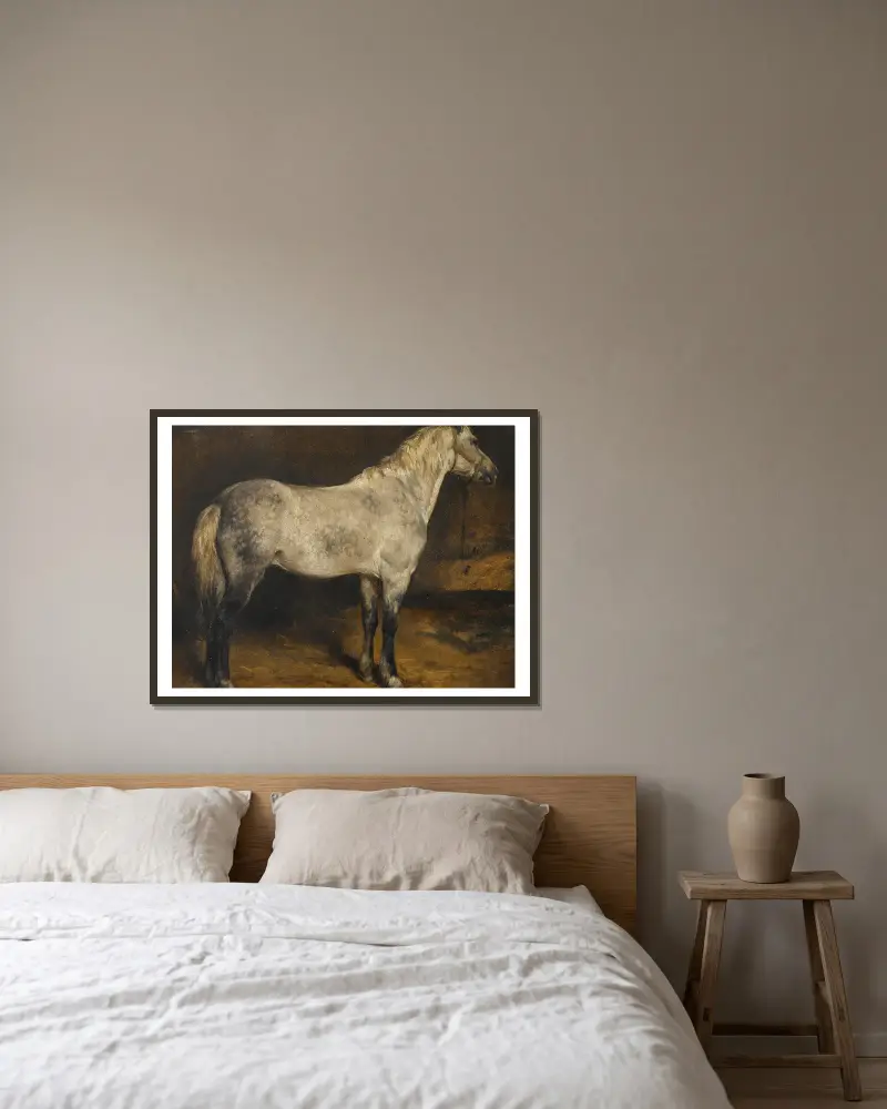A dapple grey horse av Rosa Bonheur inramad på en vägg