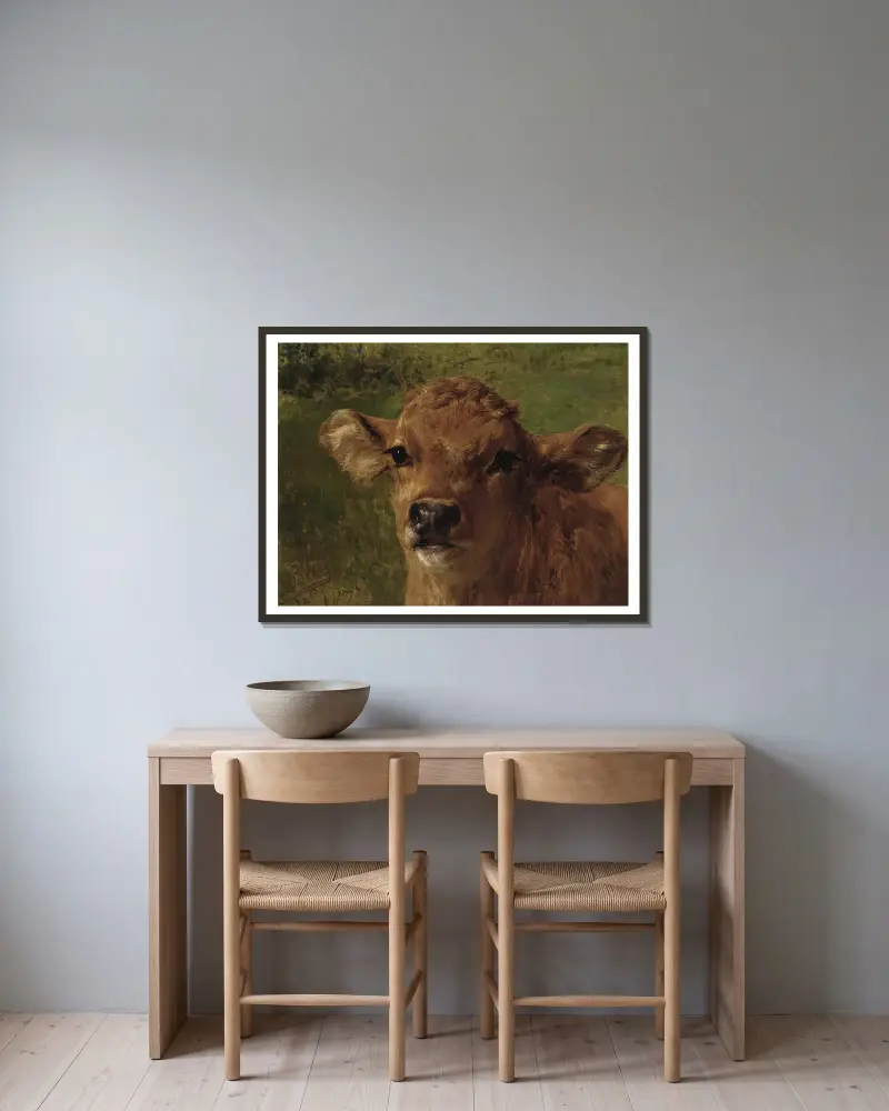 Kalvhuvud av Rosa Bonheur inramad på en vägg