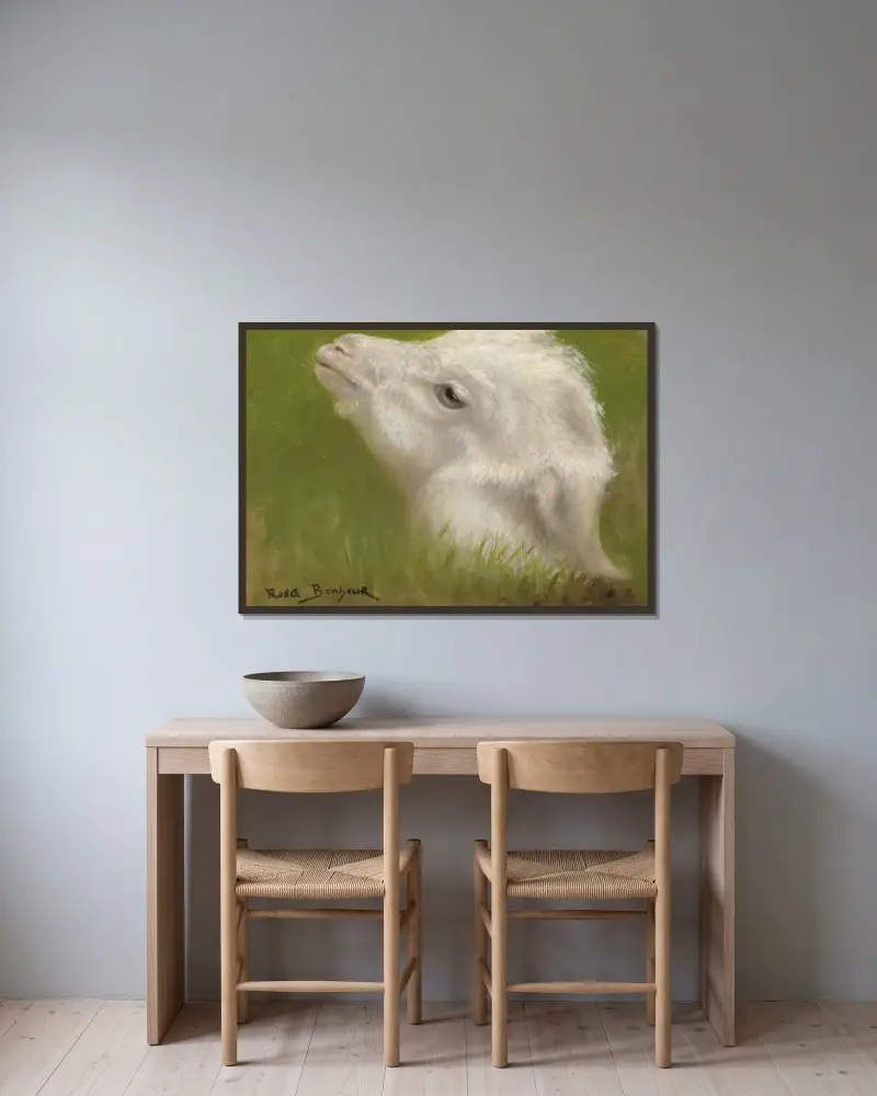 Lammhuvud av Rosa Bonheur inramad på en vägg