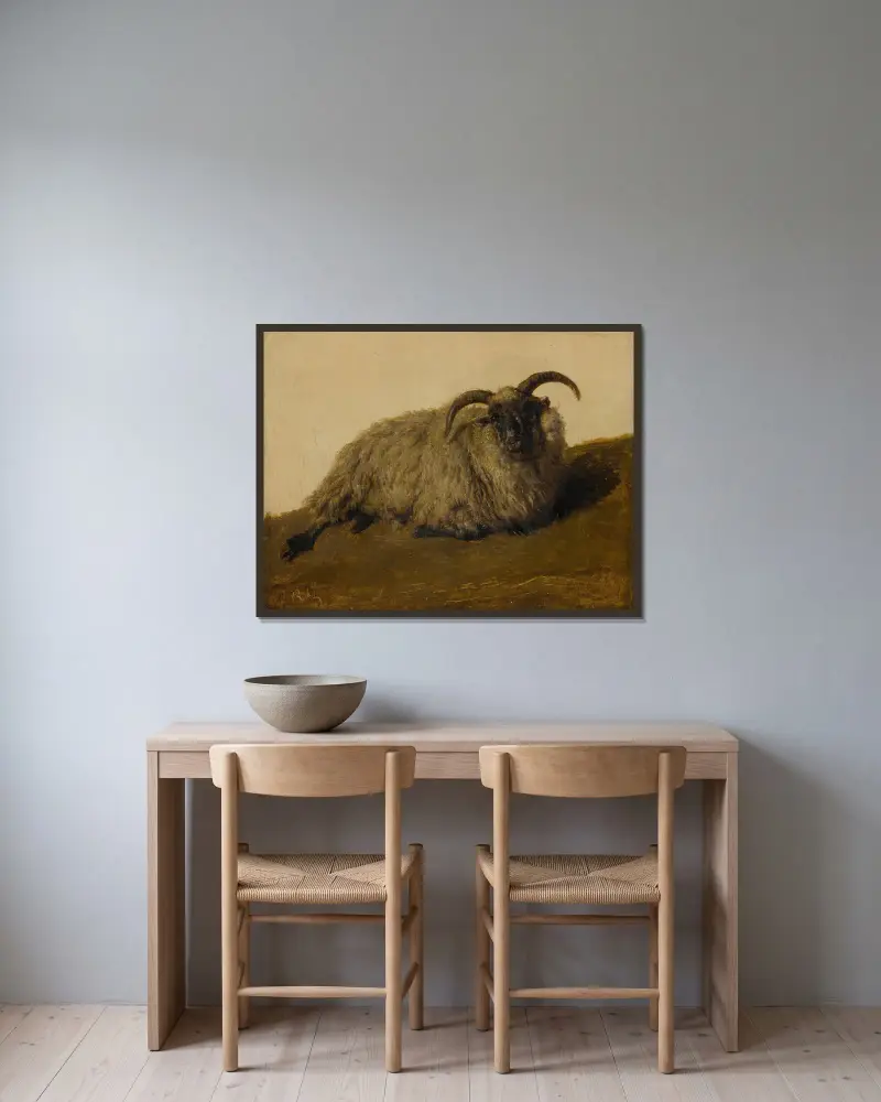 Le Mérinos av Rosa Bonheur inramad på en vägg