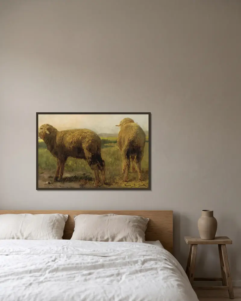 Sheep In A Meadow av Rosa Bonheur inramad på en vägg