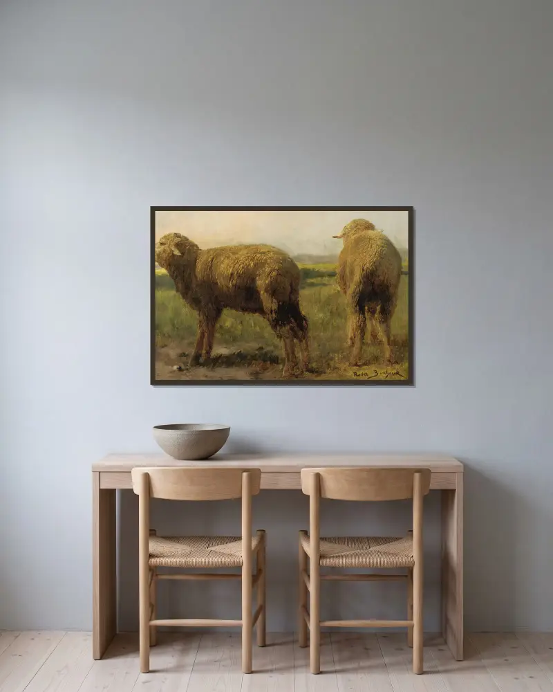 Sheep In A Meadow av Rosa Bonheur inramad på en vägg