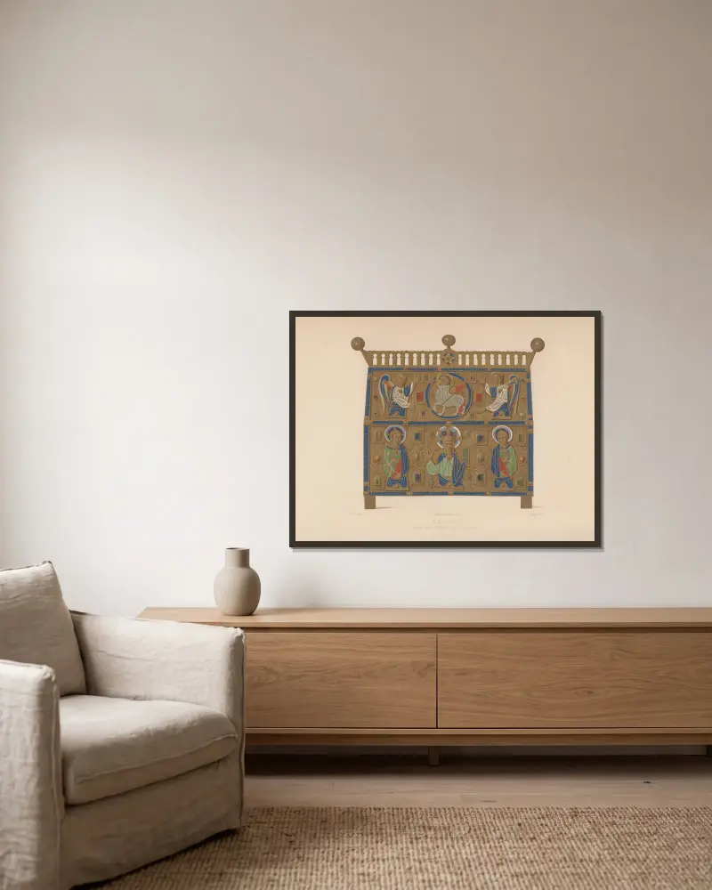 Reliefgeschmückter Schrein aus Limoges von Joseph Rose Lemercier gerahmt an einer Wand