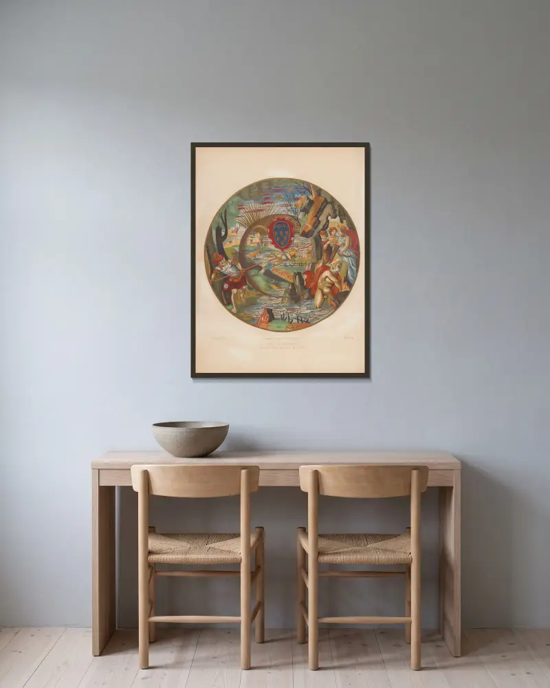 Majolika med metallglans av F. Xanto av Joseph Rose Lemercier inramad på en vägg