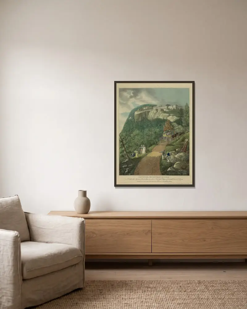 Catskill Mountain House – ein berühmtes Sommerhotel etwa 12 Meilen südwestlich des Dorfes Catskill, Greene Co., New York von John Rubens Smith gerahmt an einer Wand