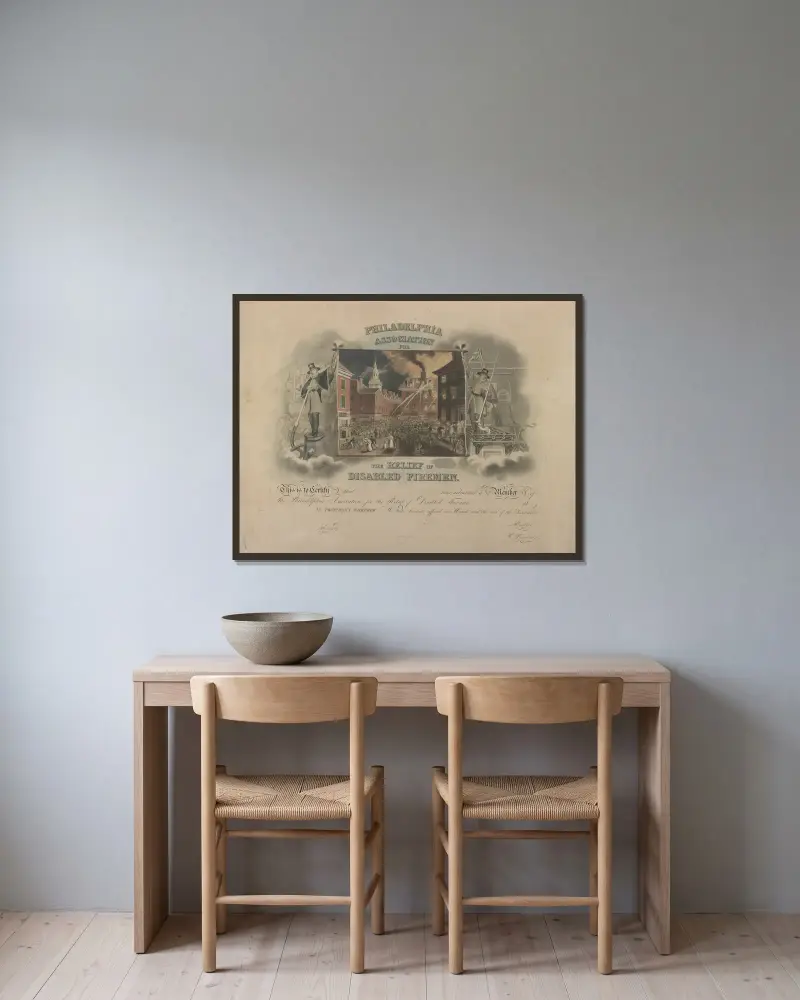 Philadelphias förening för hjälp åt arbetsoförmögna brandmän, 1830 – nr 2 av John Rubens Smith inramad på en vägg