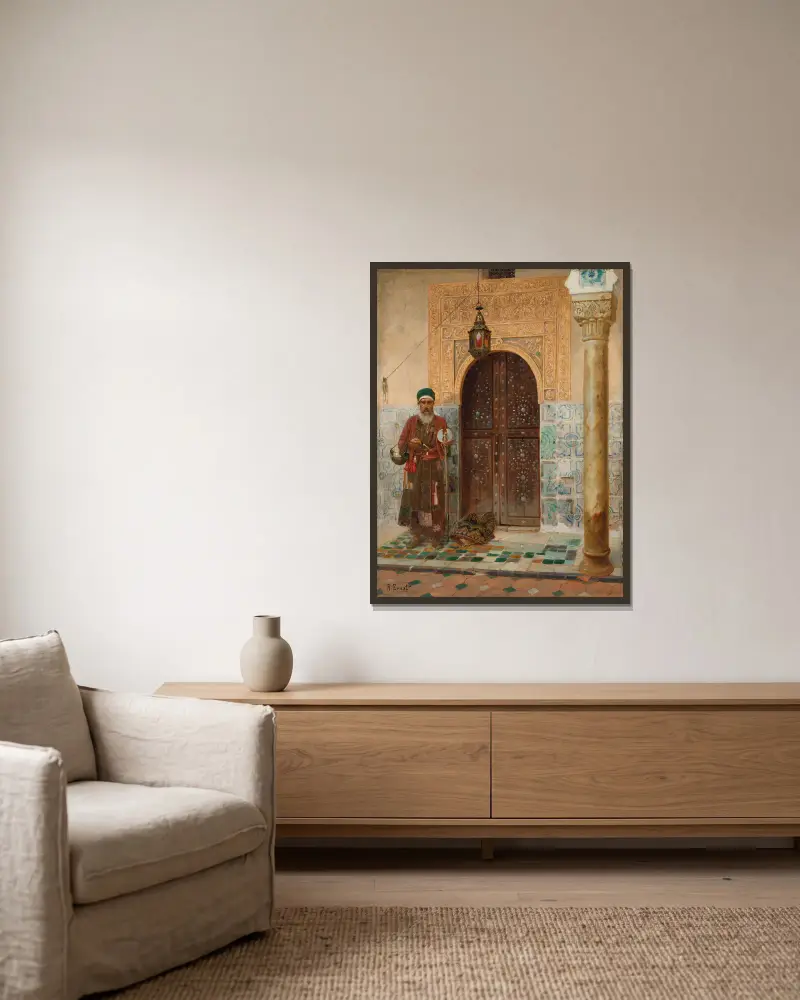 En helig man vid en ingång av Rudolf Ernst inramad på en vägg
