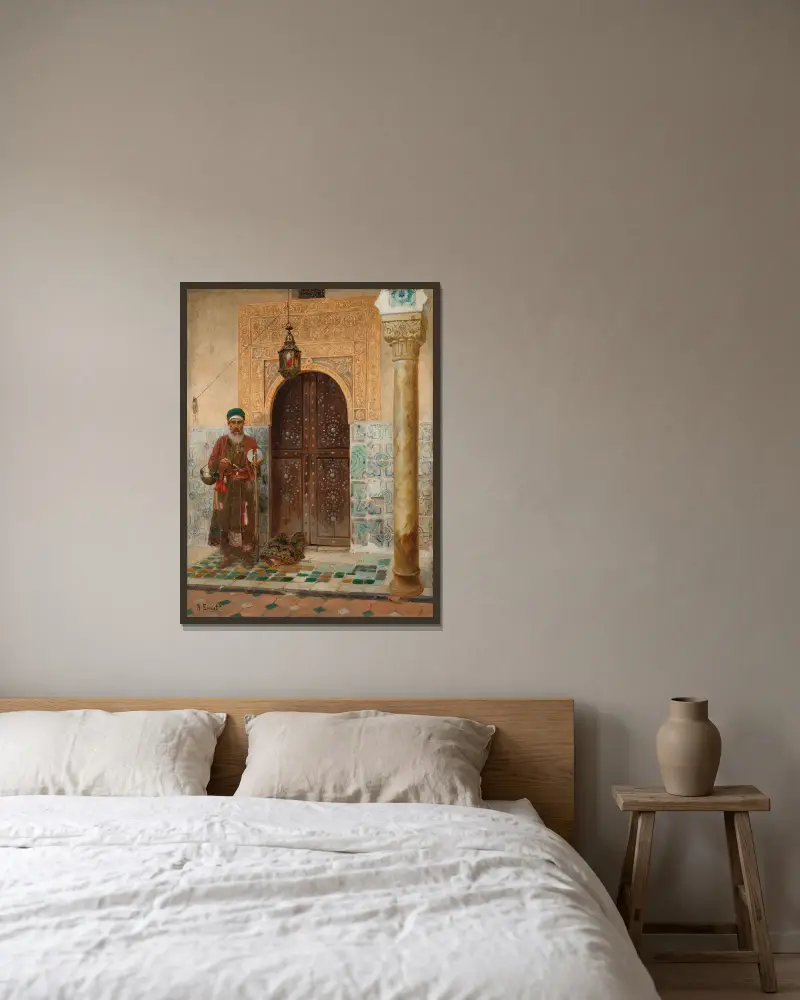 En helig man vid en ingång av Rudolf Ernst inramad på en vägg