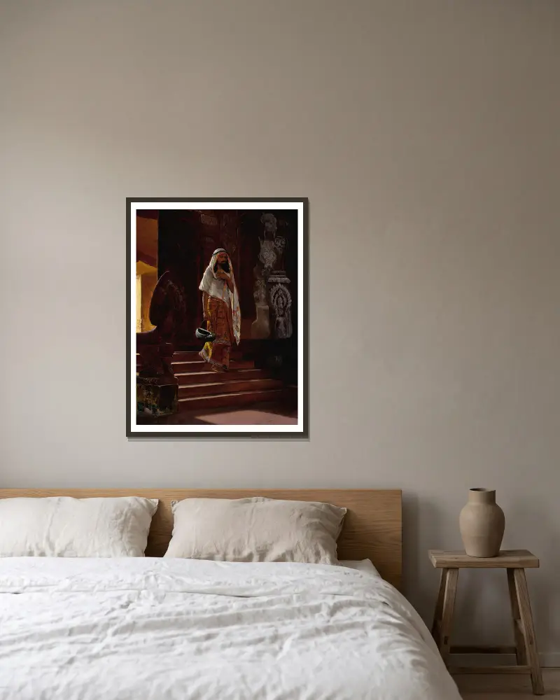 Auf dem Weg in den Tempel von Rudolf Ernst gerahmt an einer Wand